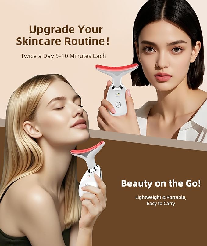 7 Color Face and Neck Massager Light Therapy, Red Light Based Facial Massager for Skin Care, Firming, Smoothing (White)-Velvo Beauty