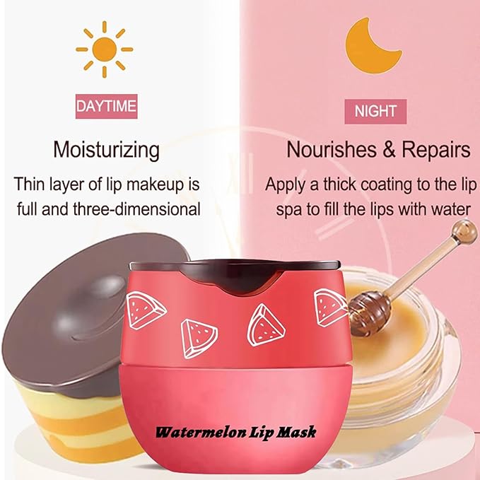 Bee Lip Balm Honey Pot, Strawberry & Honey Moisturizing Propolis Lip Mask, Hydrating & Prevention Dry and Cracked Lip Scrubs Exfoliator, Reduces Lip Lines (Red Yellow Pink)-Velvo Beauty
