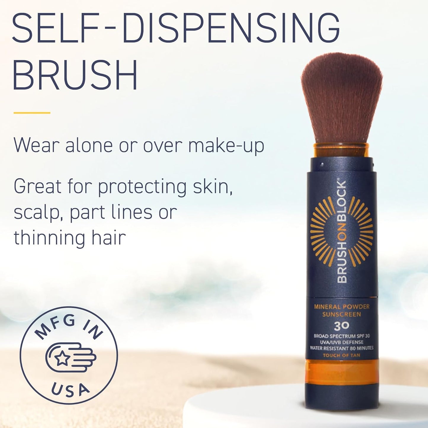 Brush On Block SPF 30 Mineral Powder Sunscreen, Touch of Tan, Refillable, Broad Spectrum, Water Resistant Face Protection, For All Skin Types, Subtle Hint of Color, Reef Friendly, Mfg in USA-Velvo Beauty