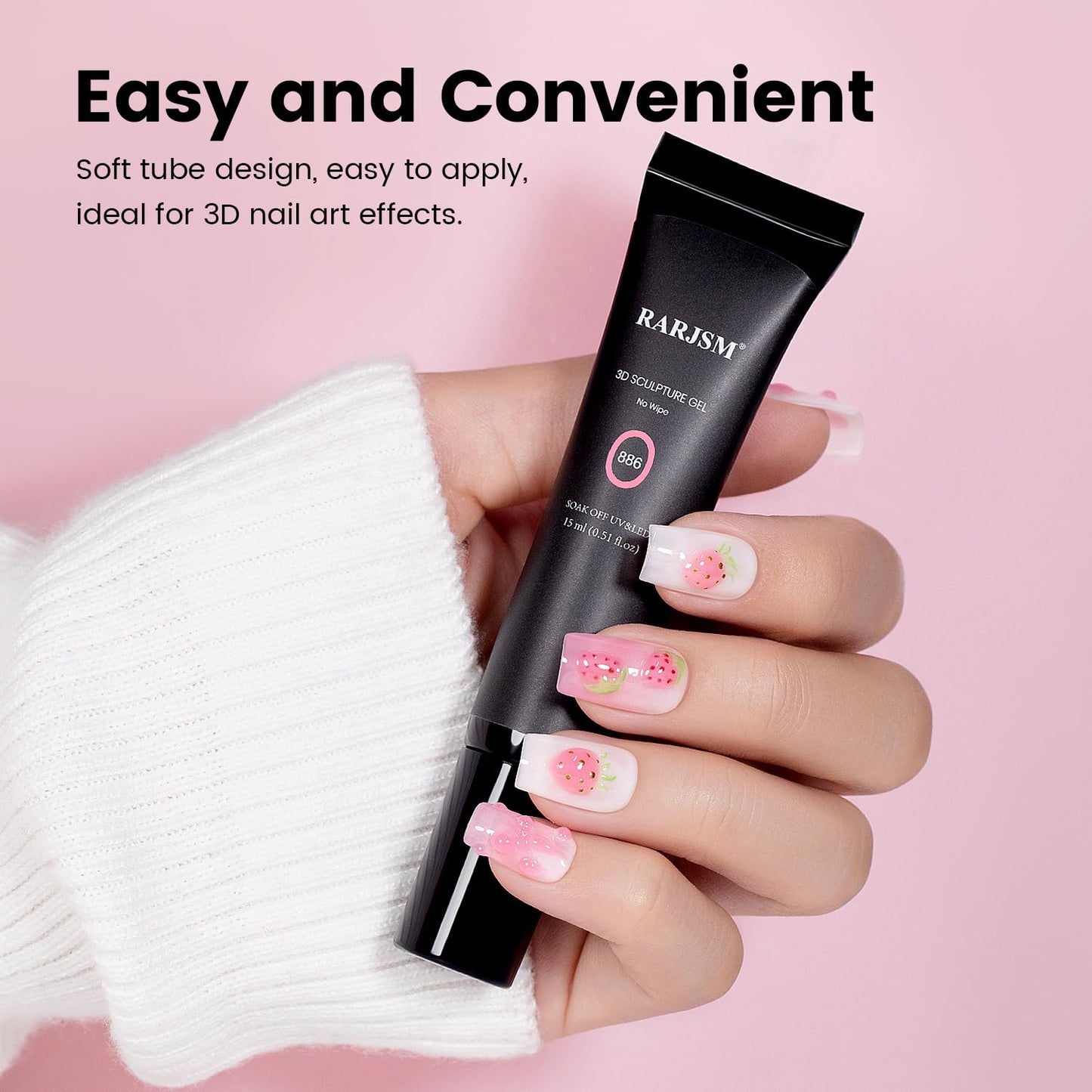 RARJSM 3D Nail Art Sculpture Gel - Nude, Pink, Rhinestone Glue, DIY Drawing, Hard Nail Craving, Sculpting Gel, UV LED Curing-Velvo Beauty