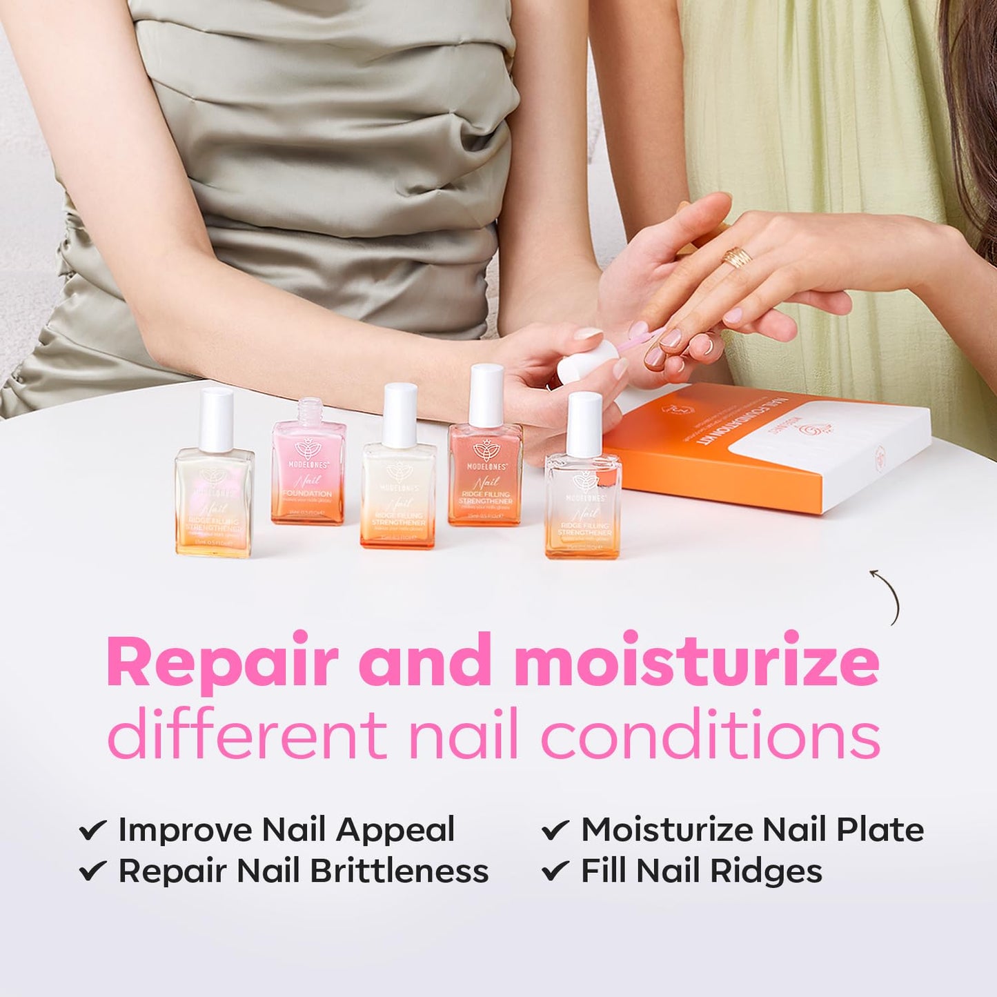 modelones Nail Strengthener Pearl Pink Nail Strengthener and Growth White Nail Polish for Thin Weak & Damaged Nail Repair for Damaged Nails Hardener 15ml-Velvo Beauty