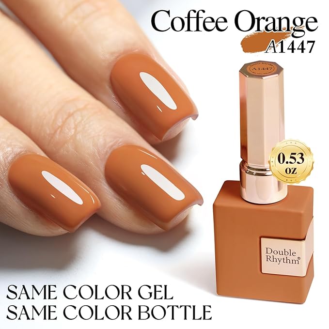 Double Rhythm Translucent Gel Polish Sheer Neutral Natural Light Milky Same Color Same Bottle 15ML Jelly UV Nail Polish Nail Art DIY at Home (Brown Orange-A1447)-Velvo Beauty