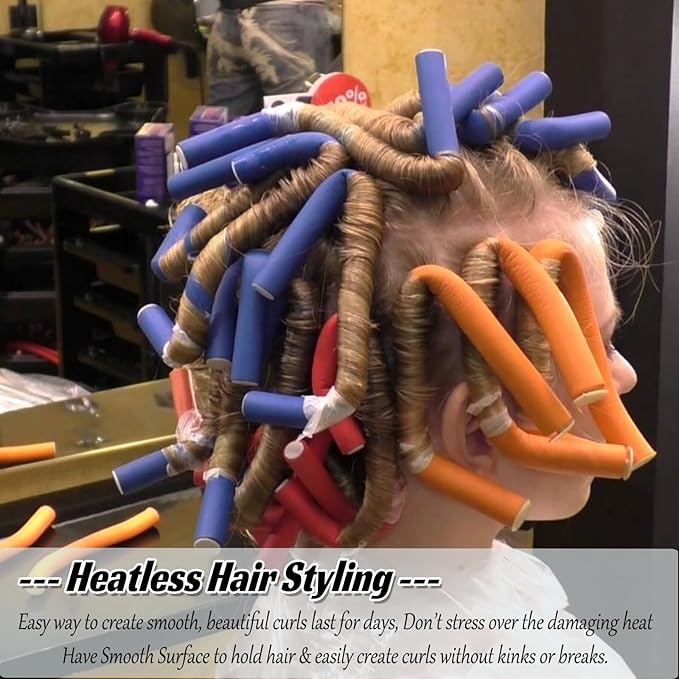 30PCS 9.45" Flexible Curling Rods,Heatless Twist Soft Foam Hair Rollers Home Use for Women Girls Long and Short Hair to Sleep in, (0.55 x 9.45 Inch, 3 Colors)-Velvo Beauty