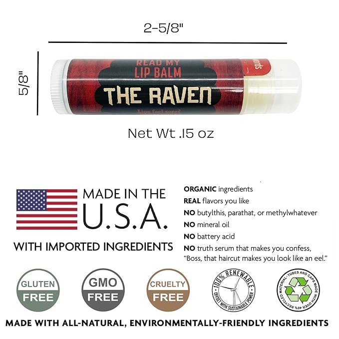Read My Lips Lip Balm - Excerpt of Poe's Raven Under the Label - Peppermint Flavored, Cruelty-Free and Made in the USA from Natural and Imported Ingredients-Velvo Beauty