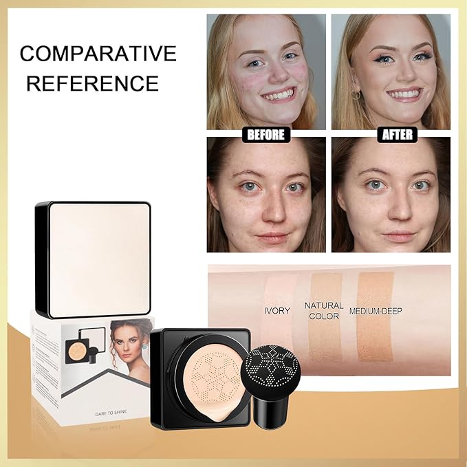 Air Cushion CC Cream Mushroom Head, Soothing Full Coverage Concealer CC Cream with Mushroom Makeup Sponge for Flawless Face Makeup (Buff Beige)-Velvo Beauty