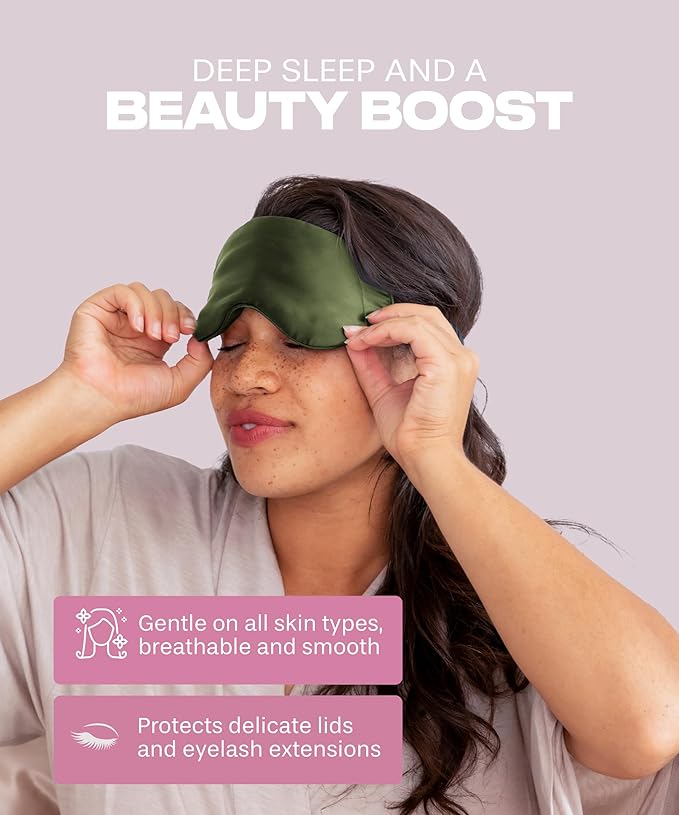 SUNDAYSILKS™ Exclusive Mulberry Silk Sleep Mask | Soft Eye Covers, Blackout Sleeping Mask for Women & Men | Silk Eye Mask for Sleep, Travel, and Relaxation | Antifaz para Dormir [Olive]-Velvo Beauty