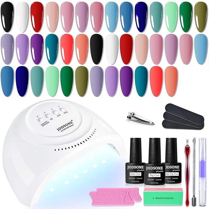 JODSONE 20 Colors Gel Nail Polish Kit with U V Light Base Top Matte Coat High Shine Vibrant Nail Gel Equipped with Manicure Tools-Velvo Beauty