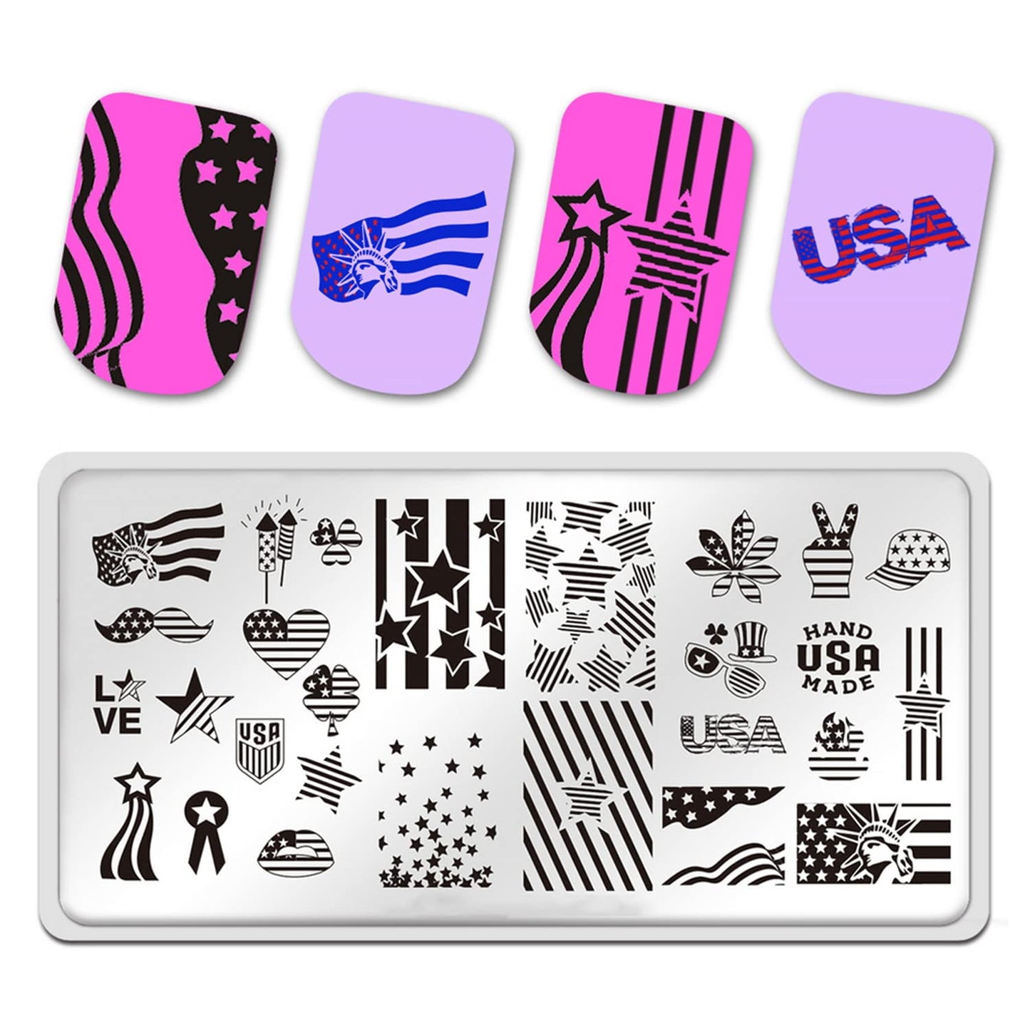 4th of July Nail Art Stamping Plates American Flag Designs Nail Stamp Templates DIY Stainless Steel Star Nail Image Polish Template Manicure Accessories for Women and Girls-Velvo Beauty