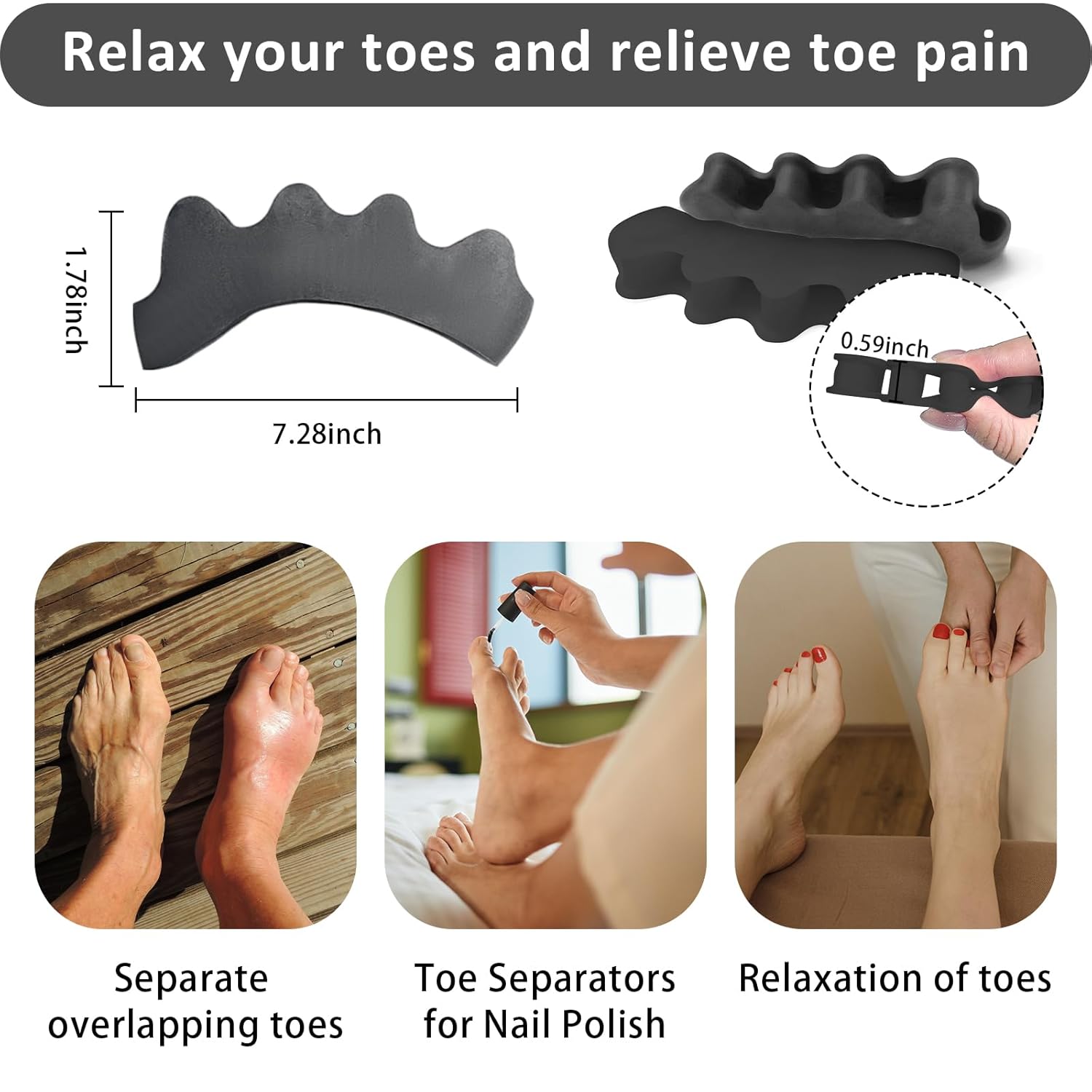 SUNFATT Toe Spacers for Men ang Women,Toe Separators for Women,Relieves Overlapping Toes,Bunions Corrector and Hammer Toe Pain,Gel Toe Spreader Separates and Relaxes Toes.2 Pcs-Velvo Beauty