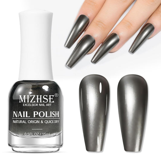 MIZHSE Dark Grey Mirror Nail Polish, Quick Dry Metallic Nail Polish, Air Dry Fast Chrome Nail Lacquer Black Oil-based Nail Art Manicure DIY Home-Velvo Beauty