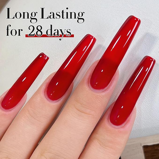 Double Rhythm 0.50 OZ Translucent Gel Polish Same Color Same Bottle Sheer Pastel Neutral Natural Milky 15 ML Jelly UV Nail Art DIY at Home (Burgundy Red-A1485)-Velvo Beauty