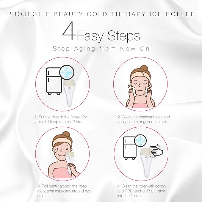 Ice Roller Cold Therapy by Project E Beauty | Reduce Under Eye Puffiness & Dark Circles | Tightens & Firms Skin | Diminish Wrinkles | Pain Relief | Muscle Soreness | Redness (Face & Body Roller)-Velvo Beauty