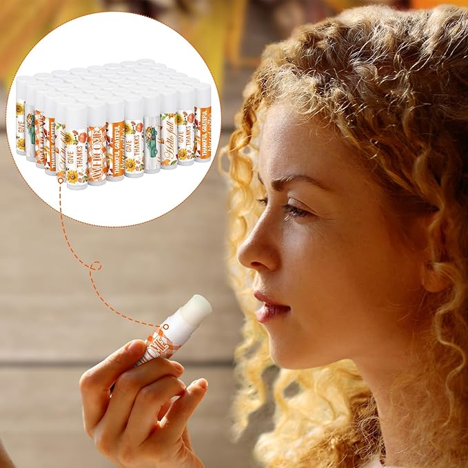 50 Pack Hello Fall Thanksgiving Party Gifts Favors Bulk Lip Balms Gifts Small Thank You Appreciation Gifts Thanksgiving Christmas Stuffers for Women Men Staff Coworkers-Velvo Beauty