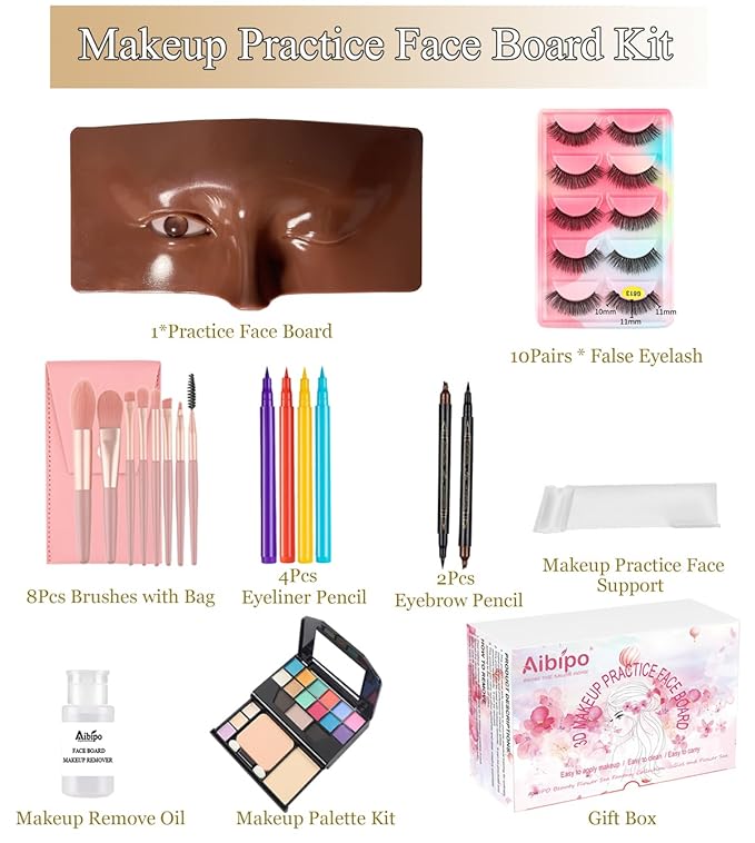 Makeup Practice Face Kit, Makeup Mannequin Face with Makeup Practice Face Board, 3D Reusable Practice Eye Makeup Face Eyeshadow Mannequin for Professional Makeup Artist and Beginner to Practice Makeup-Velvo Beauty