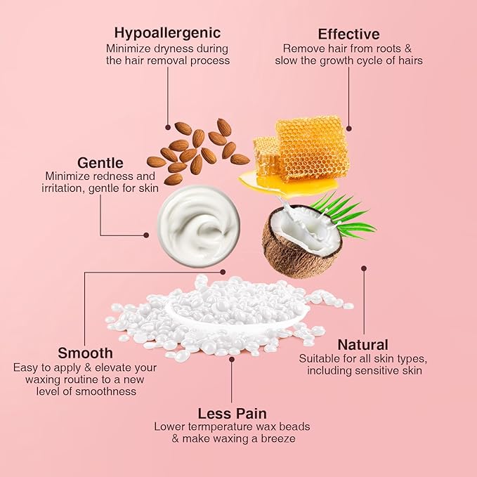 Hard Wax Beads for Hair Removal, Yovanpur Waxing Beane for Brazilian Waxing, Wax Beans for Sensitive Skin, Face Eyebrow Legs At Home Pearl Beads, 300g /bag with 10pcs Sticks(Pearl)-Velvo Beauty