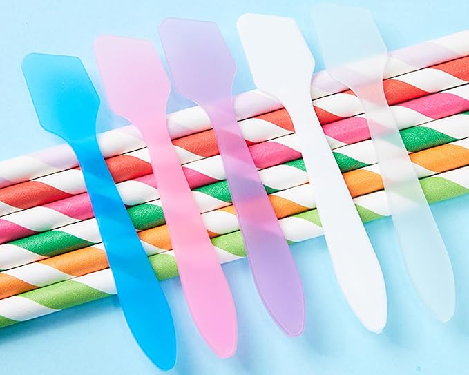 100 Pack 3.2 Inch Cosmetic Spatulas/Small Plastic Spatula for Cosmetics, Creams, Crafts/Makeup Spatula/Multipurpose Mini Applicator for Mixing Cream, Skincare, or Scraping Jars/Random Color-Velvo Beauty