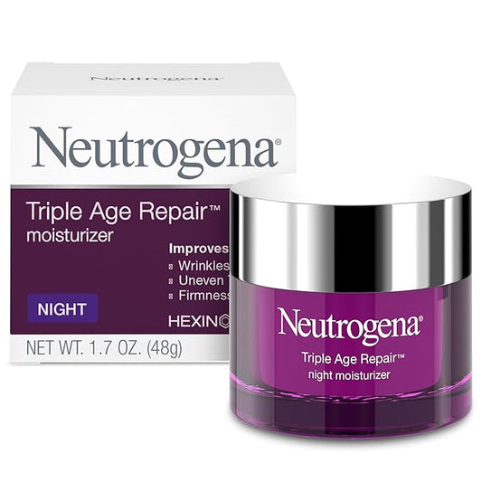 Neutrogena Triple Age Repair Night Cream, 1.7oz Jar, Anti-Aging Face Cream, Face Moisturizer For Women & Men, Hydrating Night Face Moisturizer for Even Skin Tone & Firming, Vitamin C-Velvo Beauty