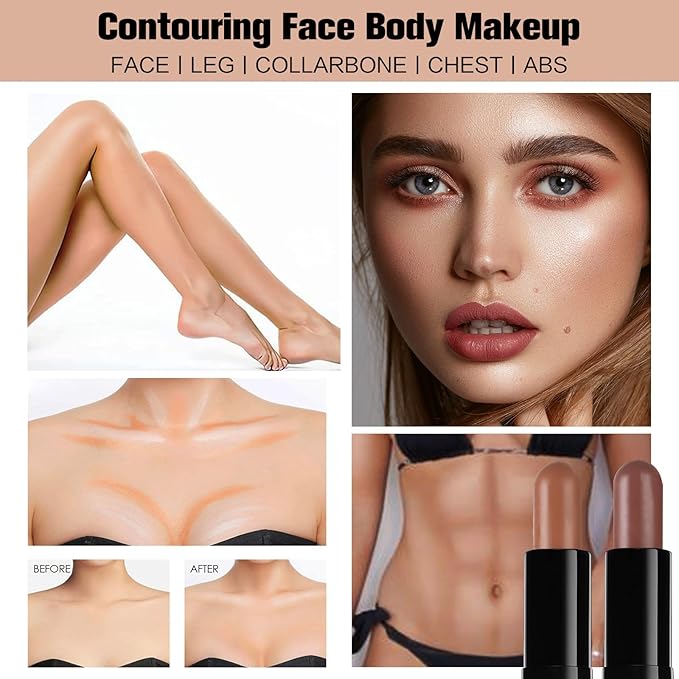 Contour Stick, 2Pcs Dual-Ended Highlighter Makeup Pen & Contouring Stick for Face Shaping, Long Lasting Waterproof Cream Bronzer & Highlight Sticks Make Up Kit for All Skin Tones (01# + 04#)-Velvo Beauty