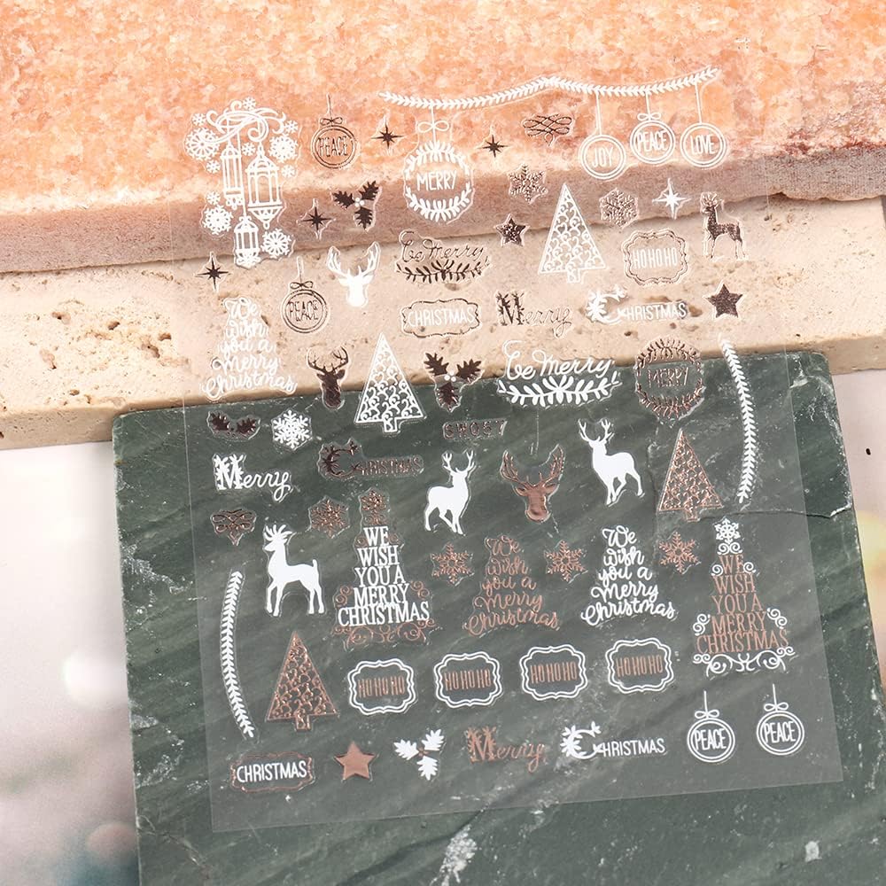 9 Sheets Christmas Nail Art Stickers Decals Self-Adhesive Pegatinas Uñas Rose Gold Snowflake Tree Winter Nail Supplies Nail Art Design Decoration Accessories-Velvo Beauty