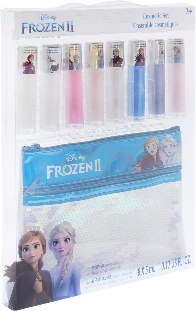 Townley Girl Disney Frozen 2 Anna and Elsa Lip Gloss Set with Sequin Bag, Ages 3+ (9 Pcs)-Velvo Beauty