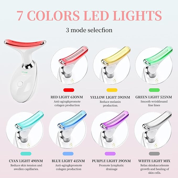 Red-Light-Therapy-for-Face and Neck, Face 𝖲 culpting Wand with 7 Color, Anti 𝖶rinkles Facial Massager for Face and Neck Tool for Skin Care (White)-Velvo Beauty