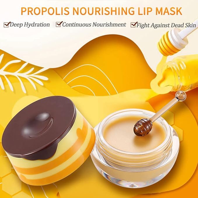 Bee Lip Balm Lip Mask Honey Pot Honey Lip Mask Propolis Moisturizing Lip Balm with Stick - Hydrating Prevention Dry & Cracked Lip Scrubs Exfoliato Lip Wrinkle Skin Care Products(Honey)-Velvo Beauty