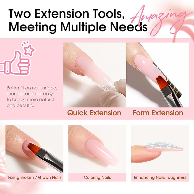 ROSALIND Poly Nail Gel Kit -12 Colors + Nail Art Accessories kit Clear Nude Poly Nails Gel Kit Starter Kit With Slip Solution Pro Nude Pink Nail Extensions Gel Set with Mini UV Lamp-Velvo Beauty