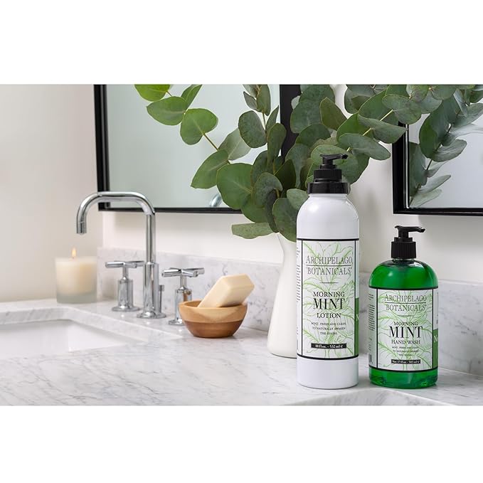Archipelago Botanicals Morning Mint Lotion, Mint Moisturizing Body Lotion for Sensitive Skin, Paraben-Free, Phthalate-Free, GMO-Free, 18 oz-Velvo Beauty