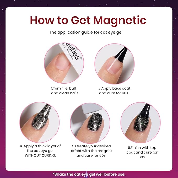 Beetles Cat Eye Gel Nail Polish Set 6 Colors Glitter Red Purple Blue Nail Polish with Magnet Spring Gel Polish Soak Off U V Led Gifts for Women Girls Salon DIY Home-Velvo Beauty