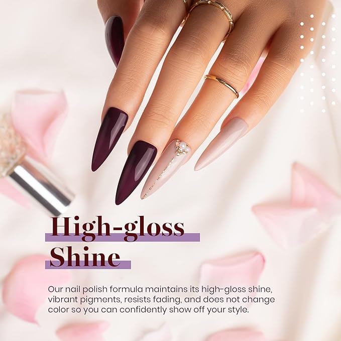 Beetles Purple Gel Nail Polish Set, Fall Burgundy Red Dark Purple Rose Petals Color Soak Off UV Light Cure Gel Polish Nail Art Design Gifts for Women-Velvo Beauty