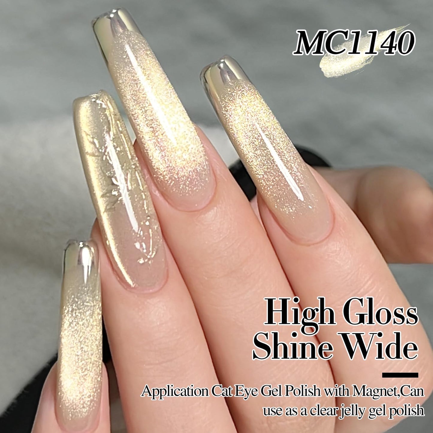 Double Rhythm Cat Eye Gel Polish with Magnet 15ML Ice Glass Holographic Glitter Shimmer Translucent Sheer Color Salon Soak Off Magnetic at Home (Gold-MC1140)-Velvo Beauty
