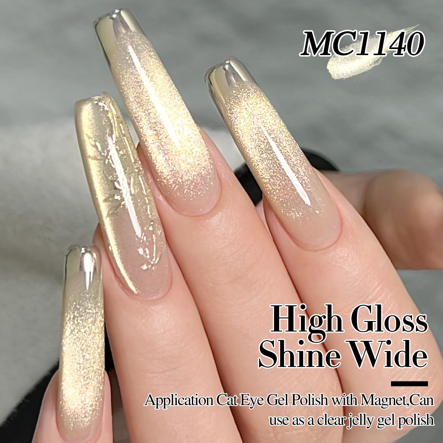 Double Rhythm Cat Eye Gel Polish with Magnet 15ML Ice Glass Holographic Glitter Shimmer Translucent Sheer Color Salon Soak Off Magnetic at Home (Gold-MC1140)-Velvo Beauty