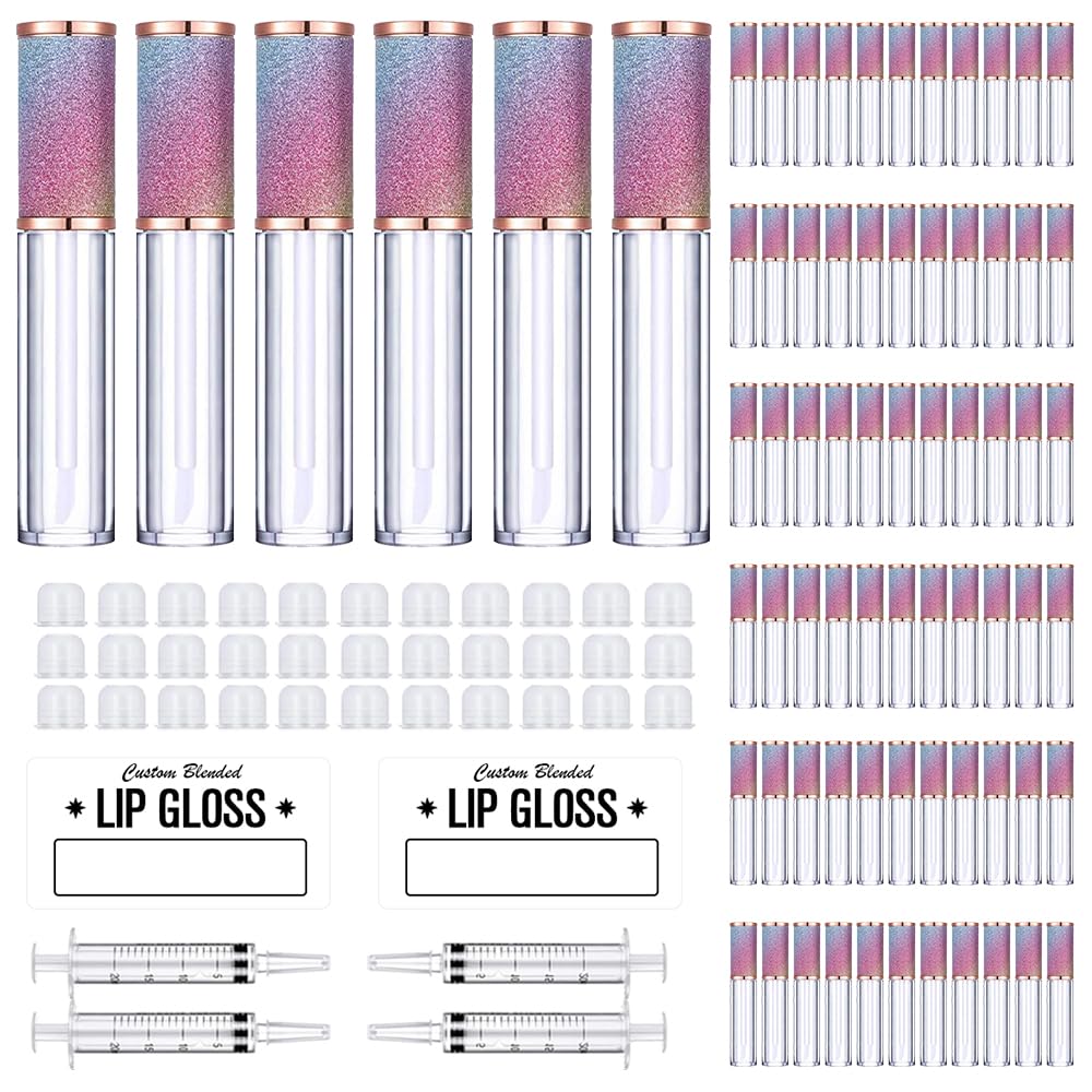 AMORIX 72 Pack 5ml Rainbow Lip Gloss Tubes with Wand 5ml Lip Gloss Containers Empty Lipgloss Bottles + 4pcs Syringes for DIY Lip Gloss Balm-Velvo Beauty