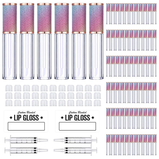 AMORIX 72 Pack 5ml Rainbow Lip Gloss Tubes with Wand 5ml Lip Gloss Containers Empty Lipgloss Bottles + 4pcs Syringes for DIY Lip Gloss Balm-Velvo Beauty