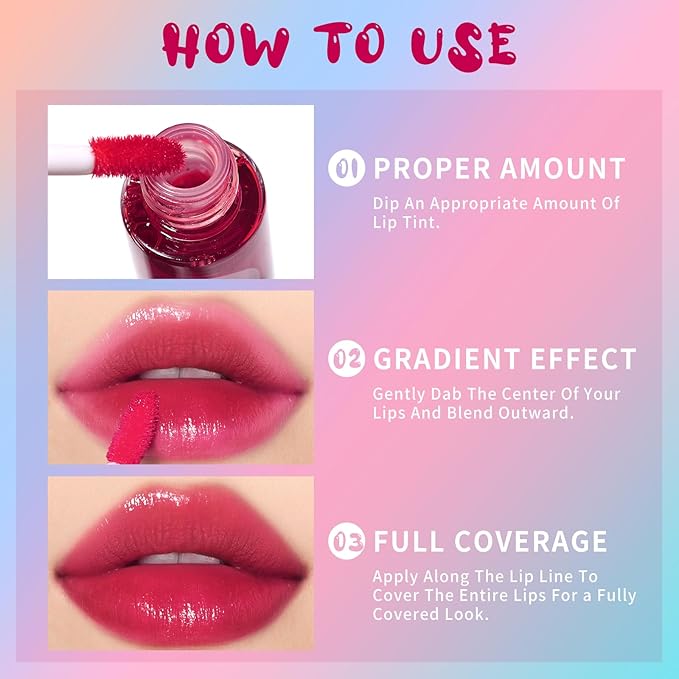 Lip Tint Stain, Long Lasting Korean Lip Stain Set, Non-sticky Waterproof Lightweight Lip and Cheek Tint, Moisturizing High Pigment Water Tint, Matte Finish Lip Tint-Velvo Beauty