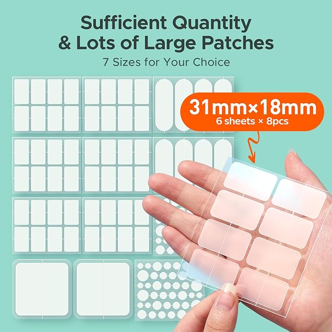 Large Acne Patches for Face, 7 Sizes Big Pimple Patches, XL Hydrocolloid Bandages for Body, Chin, Forehead, Nose, Back Blemish Zit Breakouts, Hydrocolloid Patch (Square, Strip, Dot 306 Count)-Velvo Beauty