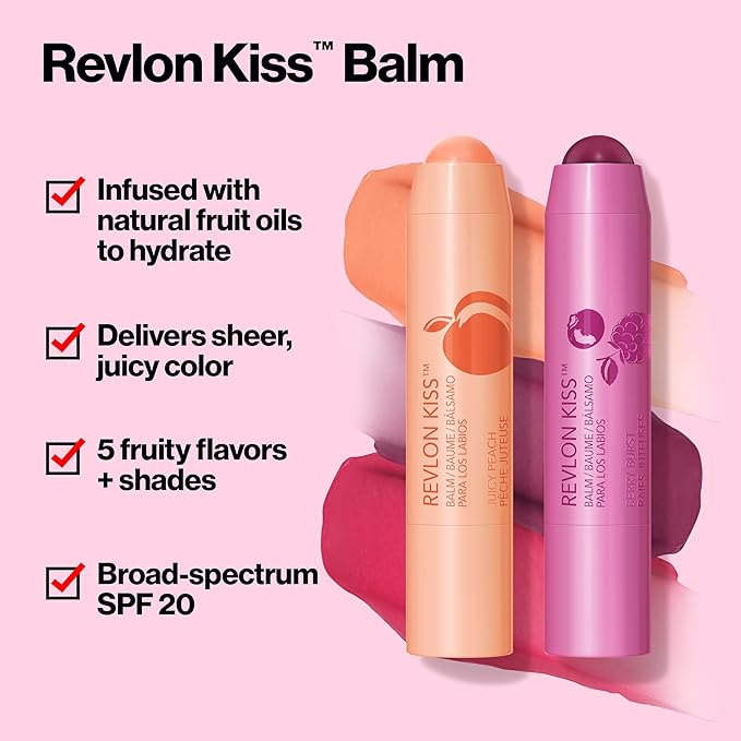Revlon Lip Balm, Kiss Tinted Lip Balm, Face Makeup with Lasting Hydration, SPF 20, Infused with Natural Fruit Oils, 035 Berry Burst, 0.09 Oz-Velvo Beauty