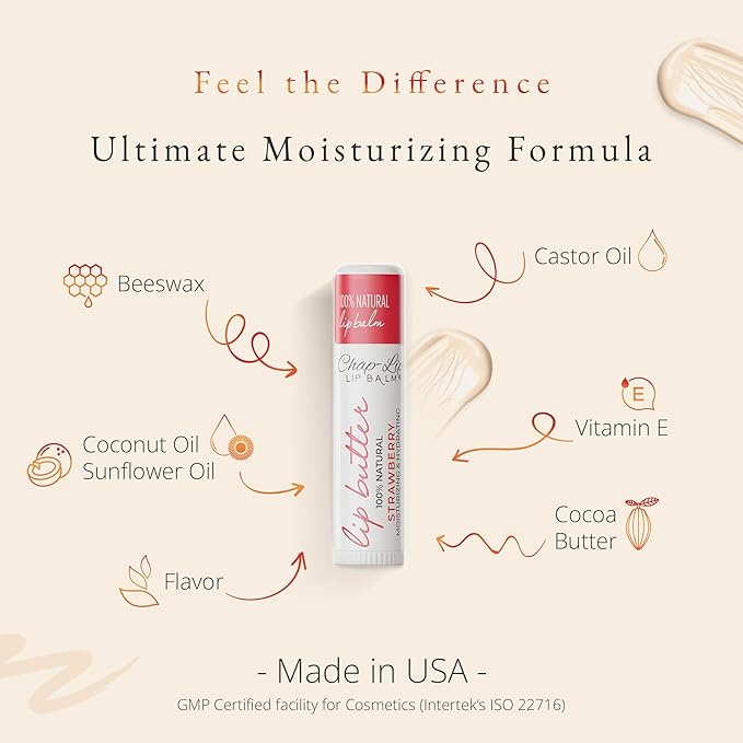 CHAP-LIP 100% All Natural Lip Balm Hydrating Bulk Chap Stick with Fruit Flavors, Coconut Oil, and Cocoa Butter - Lip Therapy Pack for Men and Women - Gift Set Made in the USA, 24 Pack-Velvo Beauty
