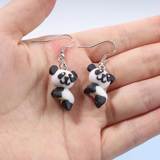 Soft Pottery Panda Earrings Cute Panda Bear Drop Dangle Earrings 3D Animal Earrings Innovative Clay Earrings Jewelry for Women and Teen Girls Gifts-Velvo Beauty