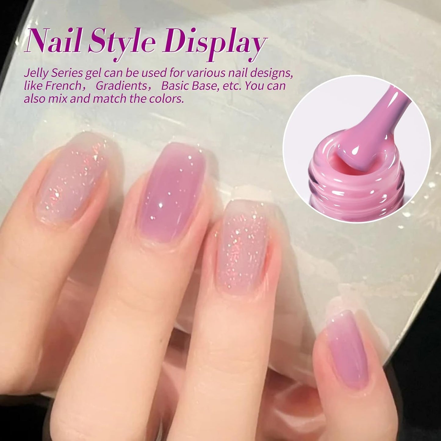 BORN PRETTY Jelly Purple Gel Nail Polish Transparent Sheer Pink Grape Purple Shimmer Glitter Jelly Gel Polsih Nail Art Manicure DIY at Home 6PCS-Velvo Beauty