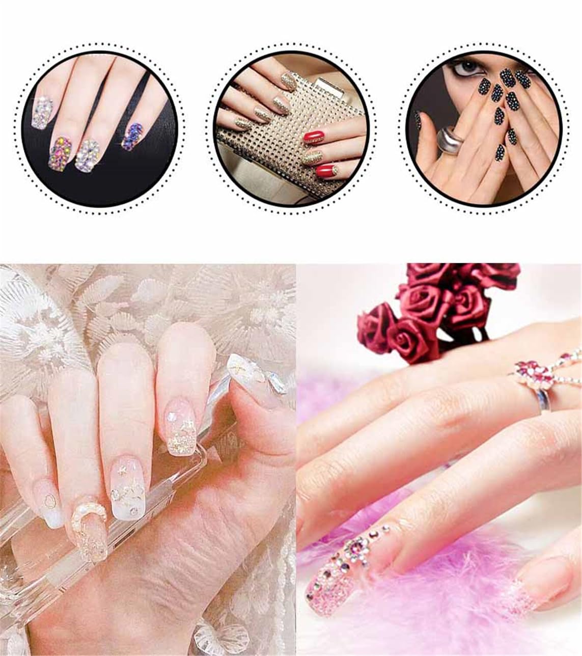 2250 Pcs SS16 4mm AB Flatback Rhinestones for Nails Art Crafts Glitter Round Shine Gems Crystals DIY Clothes Shoes （Black-Bottom RoseRed AB）-Velvo Beauty