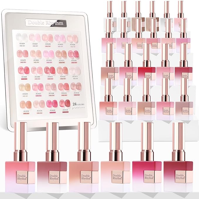 Double Rhythm 28Pcs 0.5Oz Gel Nail Polish Set Same Color Same Bottle Soak Off Gel Polish Kit Nail Art Manicure Salon DIY at Home for Women (Jelly Sheer Clear Collection-T24-8)-Velvo Beauty