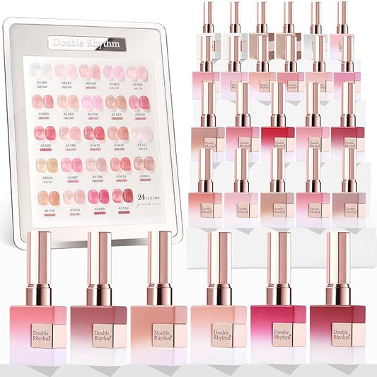 Double Rhythm 28Pcs 0.5Oz Gel Nail Polish Set Same Color Same Bottle Soak Off Gel Polish Kit Nail Art Manicure Salon DIY at Home for Women (Jelly Sheer Clear Collection-T24-8)-Velvo Beauty