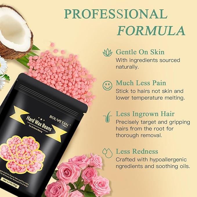 1.3Lb/21oz Hard Wax Beads for Hair Removal, Bouvetean Wax Beans for Bikini, Eyebrow, Face, Legs, Full Body Sensitive Skin Waxing with 10pcs Wax Spatulas (Pack of 6)-Velvo Beauty