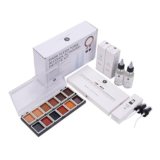 12 Color Dark Flesh Tone Alcohol Activated Makeup Palette Kit - Includes Alcohol Activator and Moisturizing Remover - Waterproof Makeup for Professional Makeup Artists-Velvo Beauty