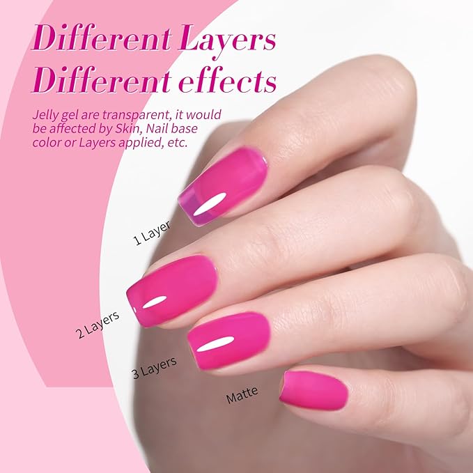 Born Pretty Gel Nail Polish Pink Series,Jelly Transparent Gel Polish, Cat Magnetic Eye,Holographic Glitter Hot Pink Nude Gel Polish for Salon Manicure and Nail Art DIY at Home 6 Colors-Velvo Beauty