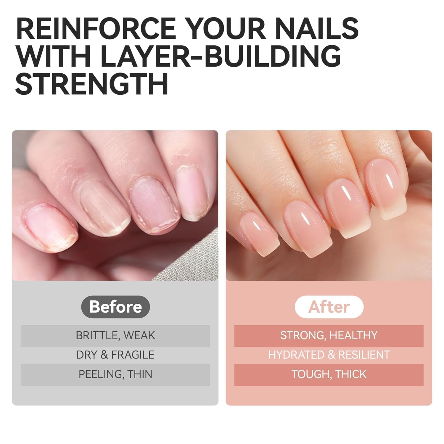 Nail Strengthener Protein for Damaged Nails: Pink 6 in 1 Natural Nail Hardener Extra Strong and Growth - Long Lasting Repair for Damaged Nails - Growth Oil for Salon Home Daily Work-Velvo Beauty