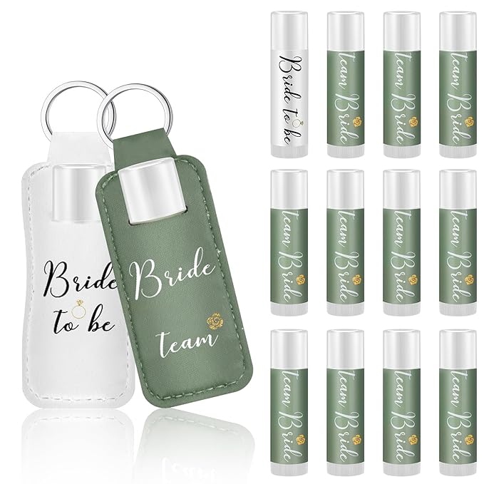 24 Pack Bachelorette Party Favor Lip Balm Set Team Bride Lip balm with Lipstick Holder Keychain Bride to be Lip balm Bridal Shower Proposal Gifts for Wedding Party Favors(White, Sage Green)-Velvo Beauty
