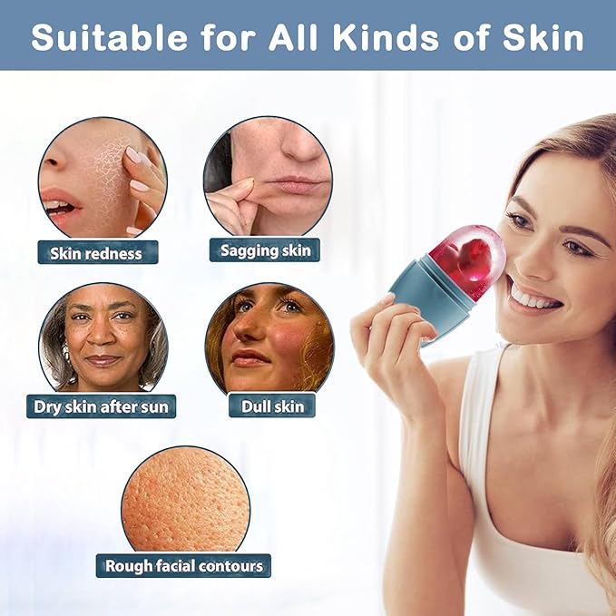 XHJRI Ice Face Roller Massager,Ice Cube Roller for Face, Eyes and Neck Naturally Conditioning and Skin Care,De-Puff Eye Bags,Reduce Migraine Pain,Reusable Massage Silicone Ice Mold (New Blue)-Velvo Beauty