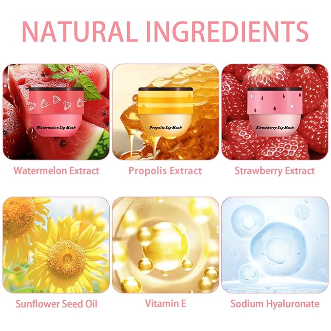 3 Pcs Bee Lip Balm Honey Pot, Honey Strawberry Watermelon Lip Mask Overnight, Moisturizing Sleeping Lip Mask, Hydrate Repair Prevent Dry Cracked Lip Care (Honey+Strawberry+Watermelon)-Velvo Beauty